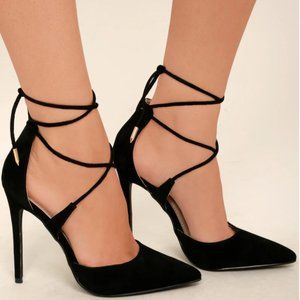 Lulus Dani Black Suede Lace-Up Heels